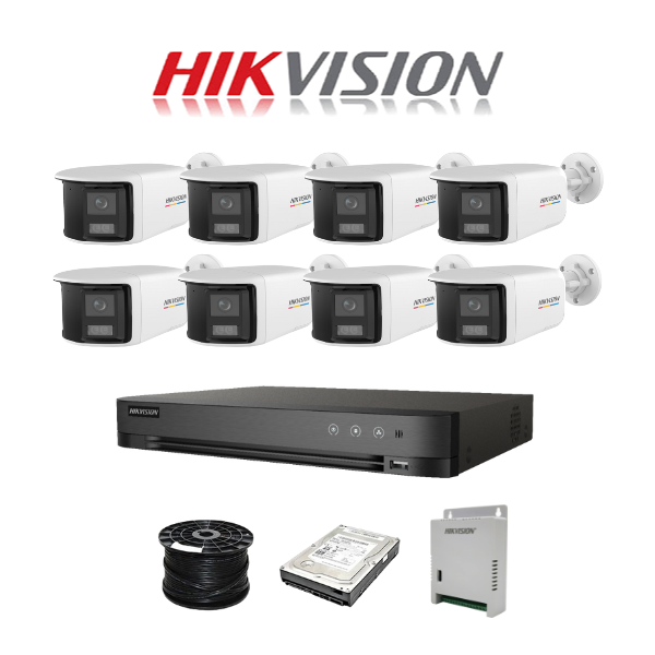HikVision 16 Ch Turbo HD Kit - 8x Hikvision 5MP 3K ColorVu Audio Dual-Lens Fixed Camera, 1TB, 100m RG59