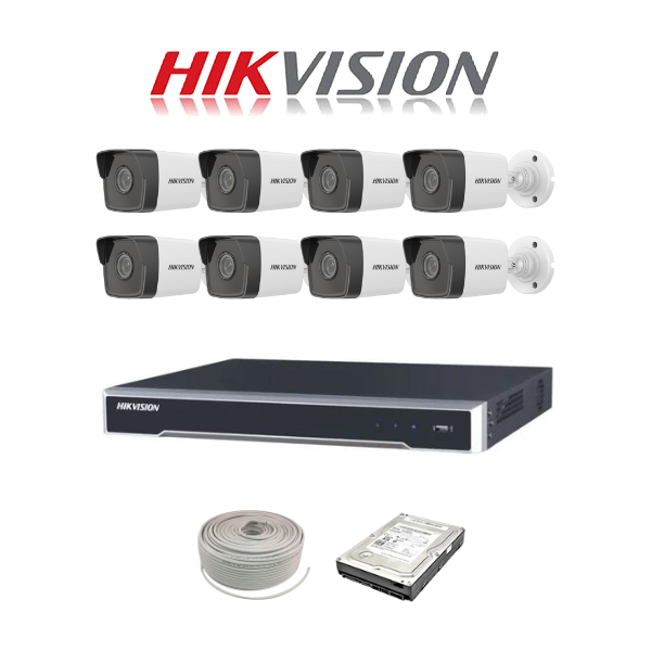 SALE! Hikvision 2MP IP camera kit - 8ch 4K NVR - 8 x 2MP IP cameras - 1TB HDD - 100M cable - 30M Night vision