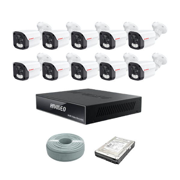 HiVideo 10 Channel 2MP Full Colour AUDIO Kit, 10ch HiVideo NVR, 10x HiVideo Audio Full Colour cameras, 1TB HDD, 100m CAT5