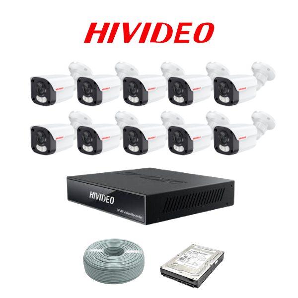 HiVideo 10 Channel 2MP Full Colour AUDIO Kit, 10ch HiVideo NVR, 10x HiVideo Audio Full Colour cameras, 1TB HDD, 100m CAT5