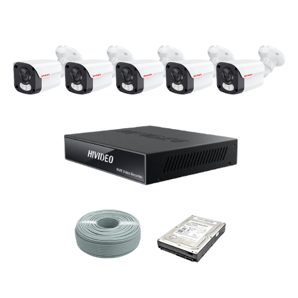 HiVideo 10 Channel 2MP Full Colour AUDIO Kit, 10ch HiVideo NVR, 5x HiVideo Audio Full Colour cameras, 1TB HDD, 100m CAT5