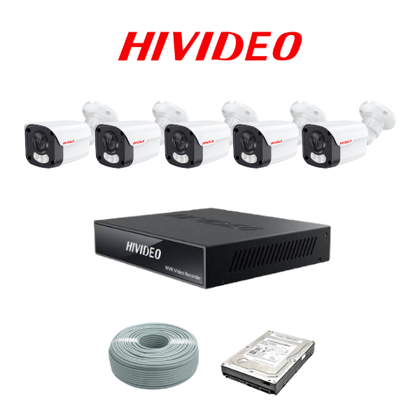 HiVideo 10 Channel 2MP Full Colour AUDIO Kit, 10ch HiVideo NVR, 5x HiVideo Audio Full Colour cameras, 1TB HDD, 100m CAT5
