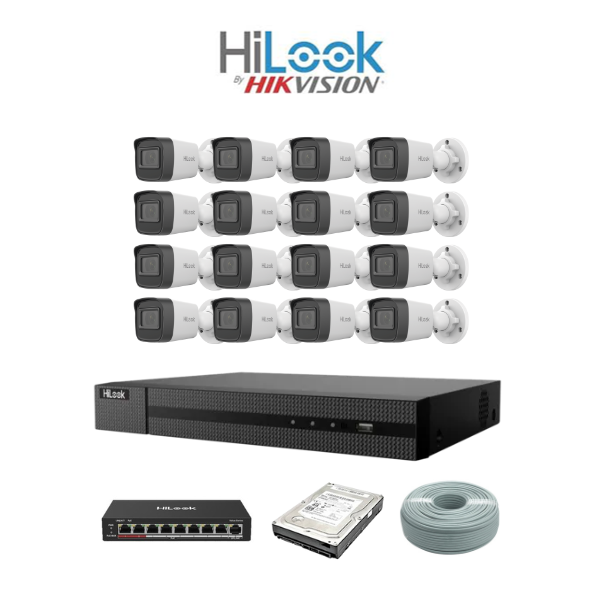 SALE! HiLook 2MP IP camera kit - 16ch NVR - 16 x 2MP IP cameras - 4TB HDD - 300M cable - 30M Night vision