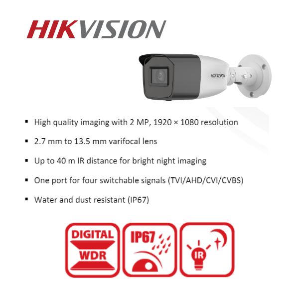 HikVision 16Ch Turbo HD Kit - Embedded DVR - 16 x Vari Focul HD1080P Camera - 40M Night vision - 2TB HD - 200m Cable