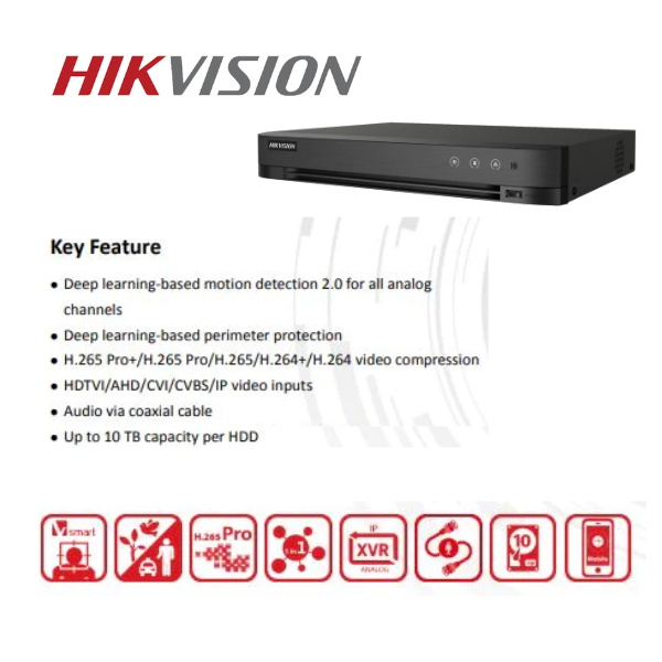 Hikvision 8ch 5MP Turbo HD kit - HD DVR - 8 x HD 5MP cameras - 1TB HDD - 100m Cable - 30m Night vision