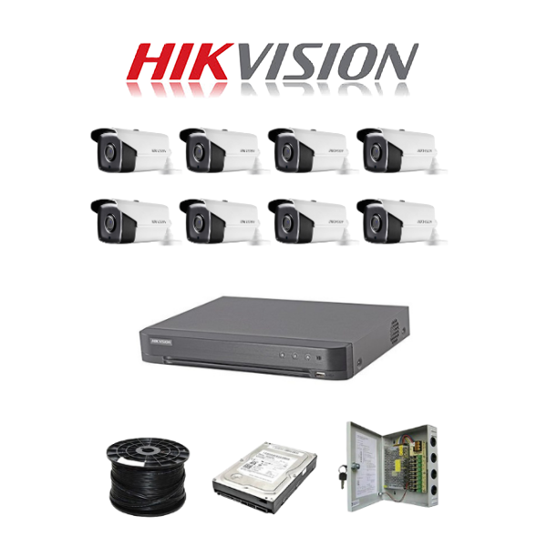 Hikvision 8ch 5MP Turbo HD kit - HD DVR - 8 x HD 5MP cameras - 1TB HDD - 100m Cable - 30m Night vision