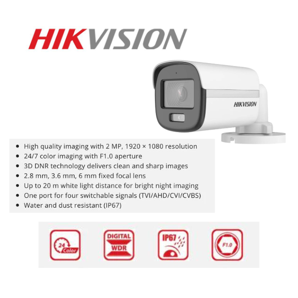 Hikvision 8 Channel 1080p 20M ColorVu Kit With Audio  SMART HYBRID Cameras | 1TB HDD | 100m RG59