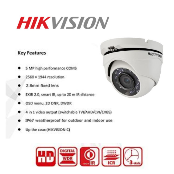 HikVision 8 Ch Turbo HD Kit - Embedded DVR - 4 x HD1080P Bullet Camera - 4 x HD1080P Dome cameras - 20M Night vision - 1TB HD - 100m Cable