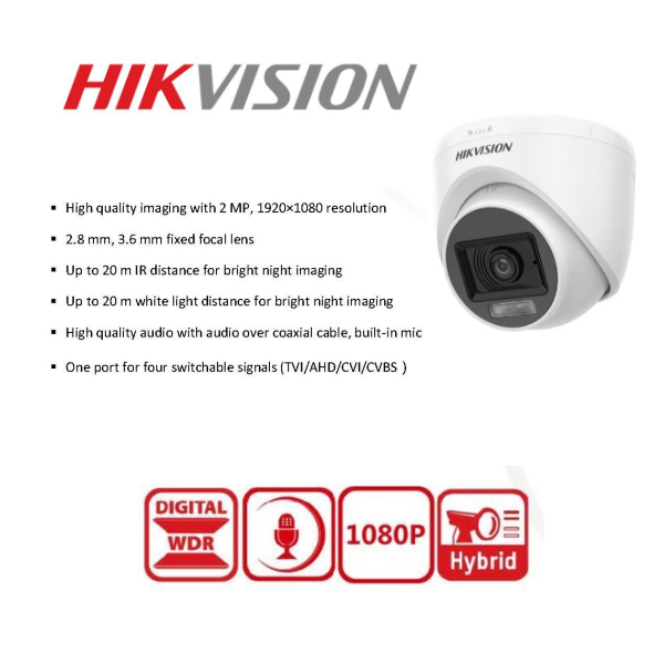 Hikvision Smart Hybrid Light 8 Channel System with 2MP **AUDIO** Cameras