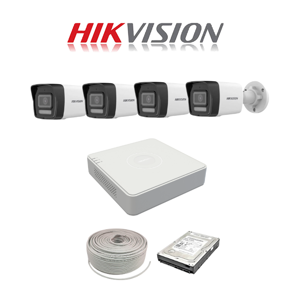 Hikvision Smart Hybrid 2MP IP Kit - 4ch NVR with 4POE, 4 x 2MP IP cameras 30m IR, 1TB HDD, 100m Cable