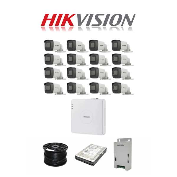 HikVision 16 Ch Turbo HD Kit - Embedded DVR - 16 x HD1080P Camera - 20M Night vision - 1TB HD - 100m Cable