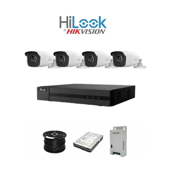 HiLook by HikVision 4 Ch Turbo HD Kit - HD DVR - 4 x HD1080P Cameras - 40M Night vision - 500GB HD - 100m Cable