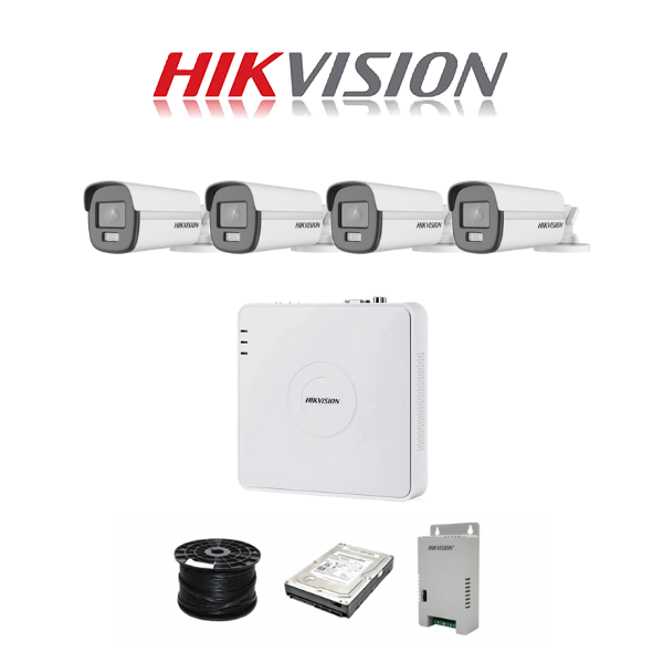 Hikvision 4ch Turbo HD Kit - HD DVR _ 4 x 1080p ColorVu cameras - 40m Full colour night vision - 500GB HDD - 100m Cable
