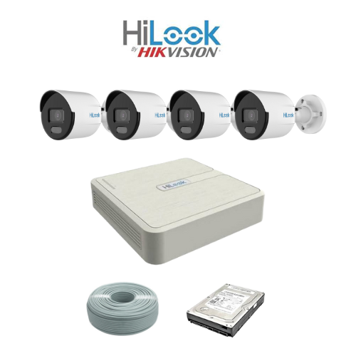 HiLook by Hikvision 4ch IP ColorVU Kit - 4ch NVR - 4 x 2MP IP ColorVU cameras 30M Night Vision, 1TB HDD, 100M Cable
