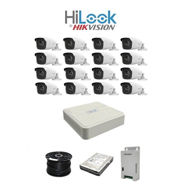 HiLook by HikVision 16 Ch Turbo HD Kit - HD DVR - 16 x HD1080P Cameras - 40M Night vision - 1TB HD - 100m Cable