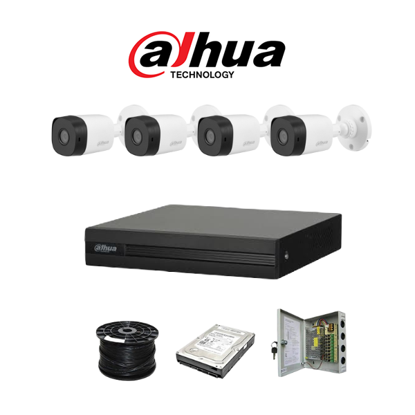 Dahua 4ch HDCVI kit - Pentra-Brid XVR - 4 x 1080P cameras - 20m Night vision - 500GB HDD - 100m cable