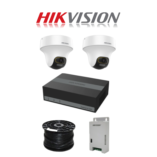 HikVision 4 Ch Turbo HD Kit - NEW 4ch eDVR - 2 x HD1080P Pan Tilt Colorvu & Audio Indoor Camera - 20M Night vision - 330GB - 100m Cable