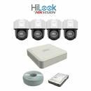 HiLook by Hikvision 4MP IP Pan Tilt Camera Kit - 8ch NVR with 8 POE - 4 x 4 MP IP Pan Tilt 0X DarkFighter IR Network Speed Dome - 1TB HDD - 100m Cat5 cable