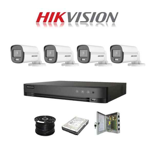 NEW! Hikvision 8 Channel 3K 5MP 20M ColorVu Kit | 4x 5MP Colorvu SMART HYBRID Cameras | 1TB HDD | 100m RG59