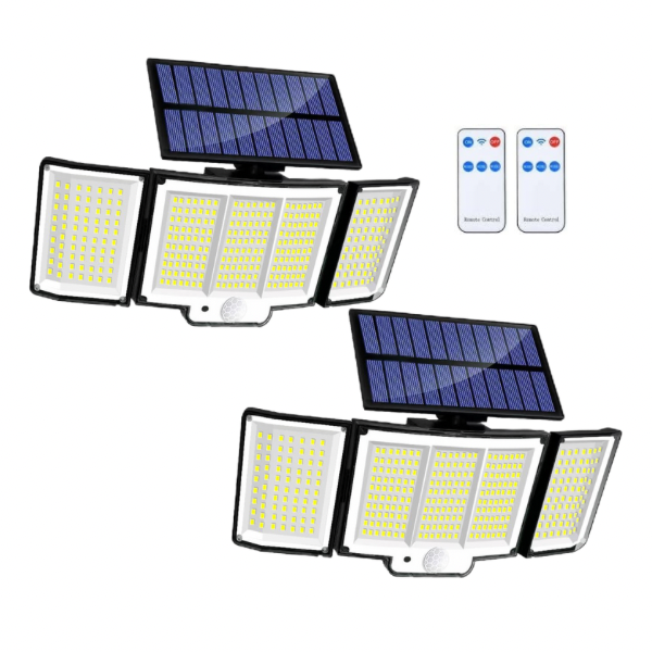 **Pack of 2** 348 LED Solar Motion Sensor Light Outdoor with Remote| 3 Head Flood Lights