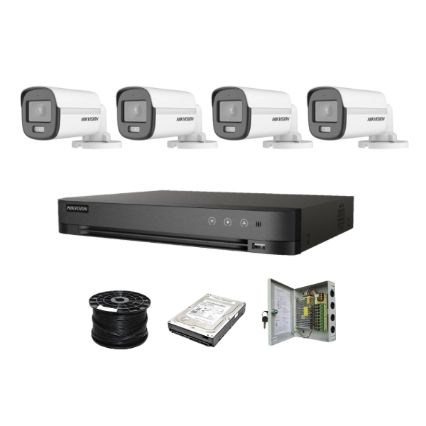 NEW! Hikvision 8 Channel 3K 5MP 20M ColorVu Kit | 4x 5MP Colorvu SMART HYBRID Cameras | 1TB HDD | 100m RG59