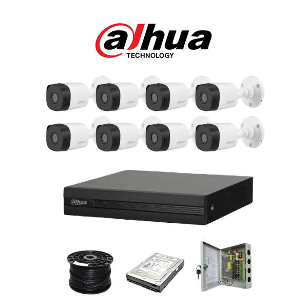 Dahua 8ch HDCVI kit - Pentra-Brid XVR - 8 x 1080P cameras - 20m Night vision - 1TB HDD - 100m cable