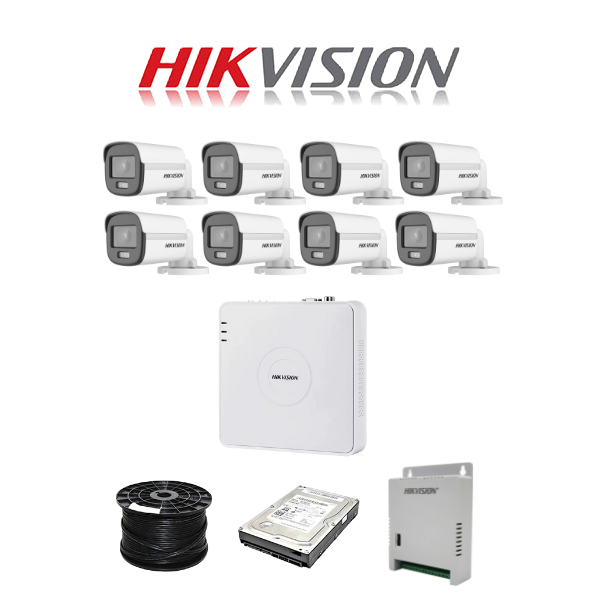 Hikvision 8ch Turbo HD Kit - HD DVR - 8 x 1080p ColorVu cameras - 20m Full colour night vision - 1TB  HDD - 100m Cable