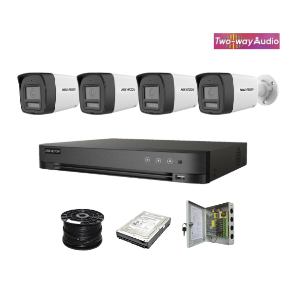 NEW! Hikvision 4ch Turbo HD kit - HD DVR - 4 x 2MP Two Way Audio & Siren - 1TB HDD - 100m Cable - 20m Night vision