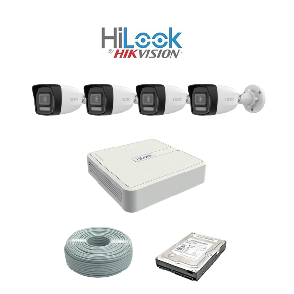 NEW!! HiLook by Hikvision 2MP IP AUDIO camera kit - 8ch NVR with 8 POE - 4 x 2MP IP cameras 30m IR - 1TB HDD - 100m Cat5 cable