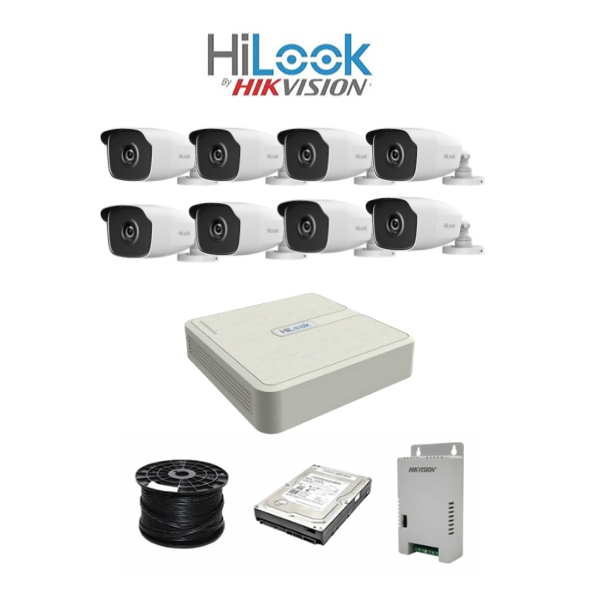 HiLook by HikVision 8 Ch Turbo HD Kit - HD DVR - 8 x HD1080P Cameras - 40M Night vision - 1TB HD - 100m Cable