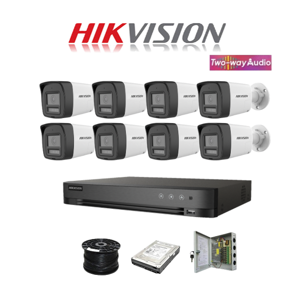NEW! Hikvision 8ch Turbo HD kit - HD DVR - 8 x 2MP Two Way Audio & Siren Cameras - 1TB HDD - 100m Cable - 20m Night vision