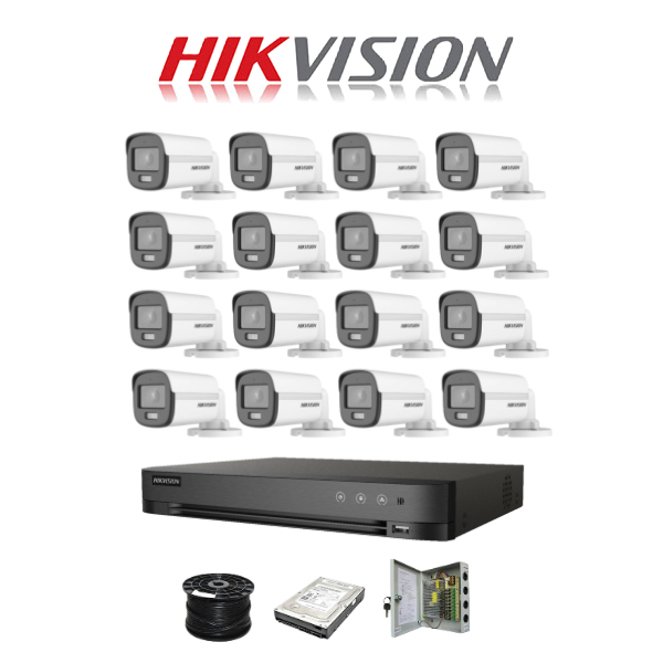 NEW! Hikvision 16 Channel 3K 5MP 20M ColorVu Kit | 16x 5MP SMART HYBRID Colorvu Cameras | 2TB HDD | 100m RG59