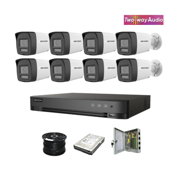 NEW! Hikvision 8ch Turbo HD kit - HD DVR - 8 x 2MP Two Way Audio & Siren Cameras - 1TB HDD - 100m Cable - 20m Night vision
