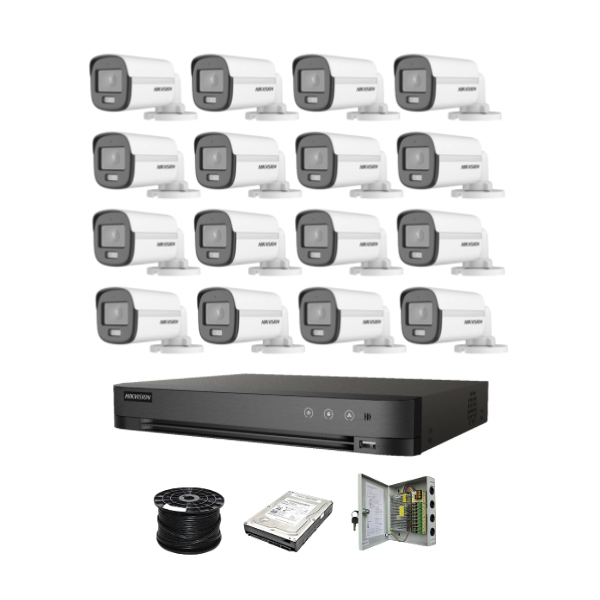 NEW! Hikvision 16 Channel 3K 5MP 20M ColorVu Kit | 16x 5MP SMART HYBRID Colorvu Cameras | 2TB HDD | 100m RG59