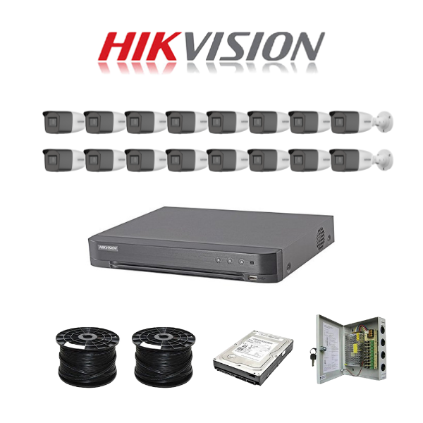 HikVision 16Ch Turbo HD Kit - Embedded DVR - 16 x Vari Focul HD1080P Camera - 40M Night vision - 2TB HD - 200m Cable