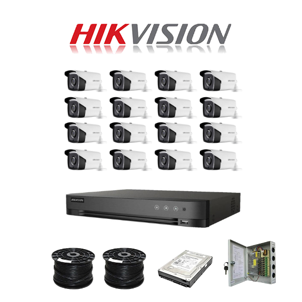 Hikvision 16ch 5MP Turbo HD kit - HD DVR up to 5MP - 16 x HD 5MP cameras - 2TB HDD - 200m Cable - 40m Night vision
