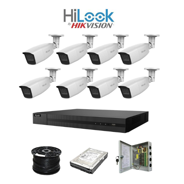 HiLook by HikVision 8 Ch Turbo HD Kit - Embedded DVR - 8 x Vari Focul HD1080P Camera - 40M Night vision - 1TB HD - 100m Cable