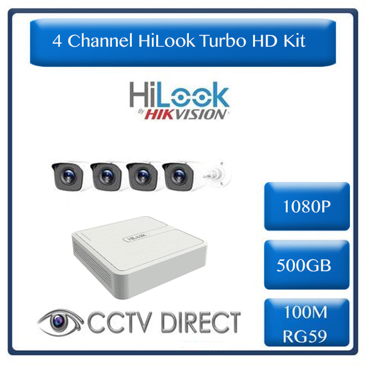 HiLook by Hikvision 4ch Turbo HD kit - DVR - 4 x HD1080P Camera - 20M Night vision - 500GB HD - 100m Cable