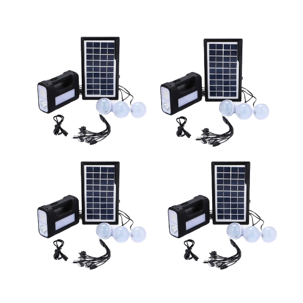 ** Pack of 4 ** GDlite Solar Ligthing System with a Torch & 3 x SMD LED bulbs, solar panel. Charges cellphone (R480 each)