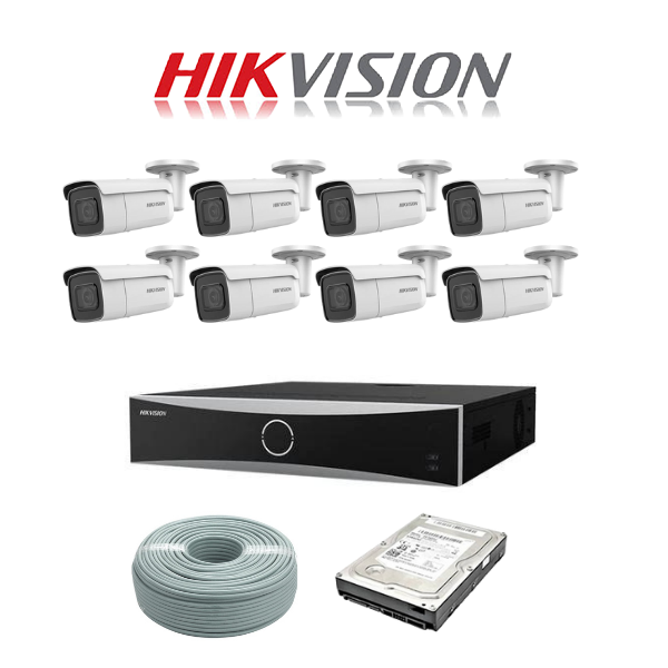 Hikvision ACUSENSE 4MP IP camera kit - 16ch 4K NVR - 8 x 4MP IP cameras - 2TB HDD - 100M cable - 80M Night vision
