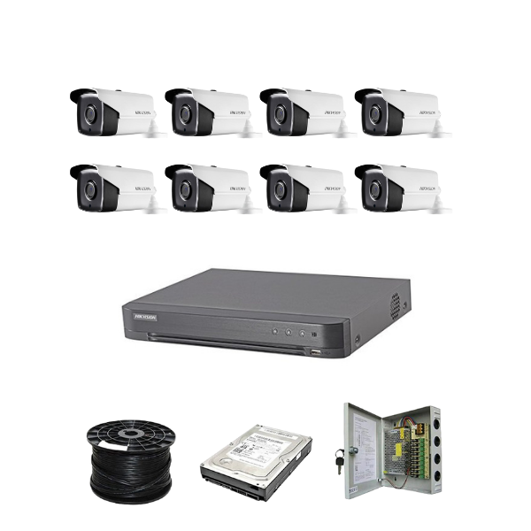 Hikvision 8ch 5MP Turbo HD kit - HD DVR up to 5MP - 8 x HD 5MP cameras - 1TB HDD - 100m Cable - 30m Night vision