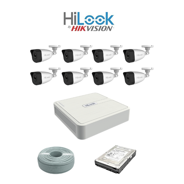 HiLook 5MP IP camera kit - 8ch NVR - 8 x 5MP IP cameras - 2TB HDD - 100M cable - 30M Night vision