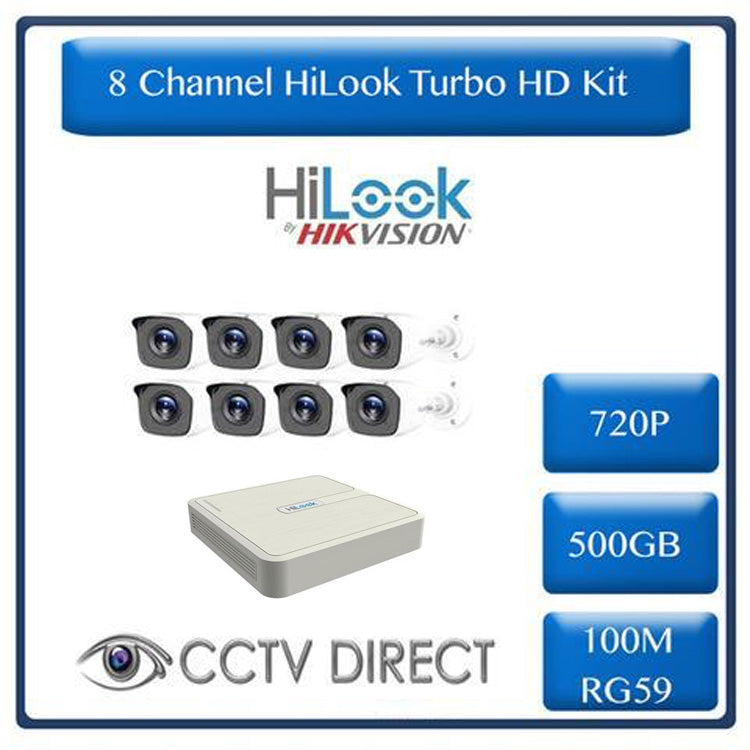 HiLook by Hikvision 8ch Turbo HD kit - DVR - 8 x HD720P Camera - 20M Night vision - 500GB HD - 100m Cable