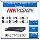 Hikvision 4MP IP camera kit - 16ch 4K NVR - 8 x 4MP AcuSense IP cameras - 2TB HDD - 100M cable - 40M Night vision