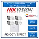 Hikvision 4ch Turbo HD Kit - HD DVR _ 4 x 1080p ColorVu SMART HYBRID cameras - 40m Full colour night vision - 500GB HDD - 100m Cable