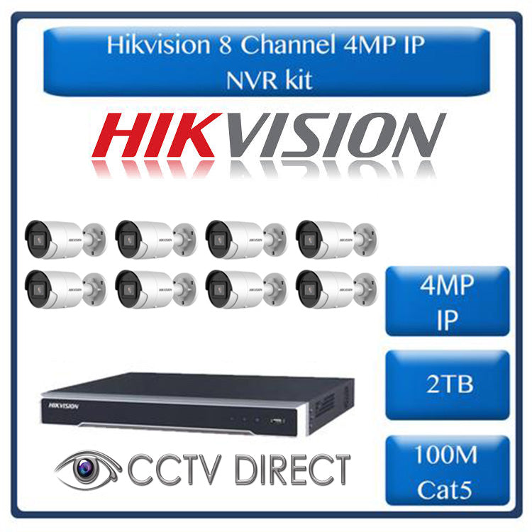 Hikvision 4MP IP camera kit - 8ch 4K NVR - 8 x 4MP IP  AcuSense cameras - 2TB HDD - 100M cable - 40M Night vision