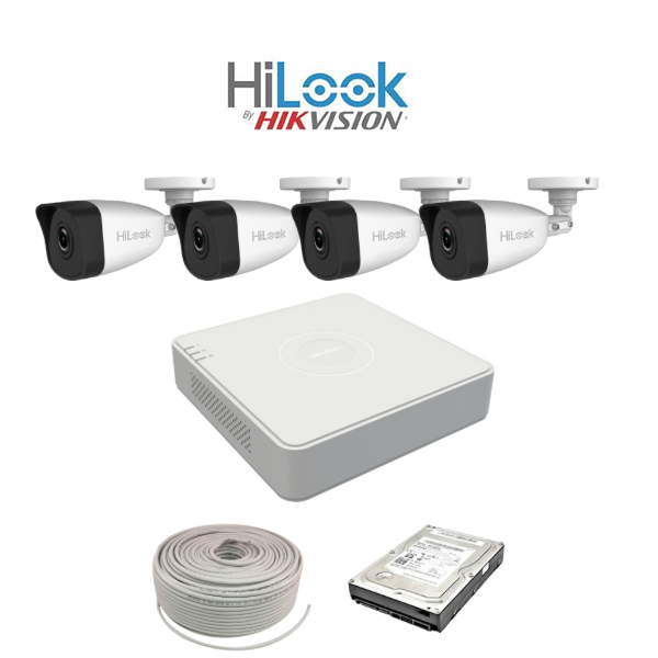 HiLook by Hikvision 5MP IP Kit - 4ch NVR with 4POE, 4 x 5MP IP cameras 30m IR, 1TB HDD, 100m Cable