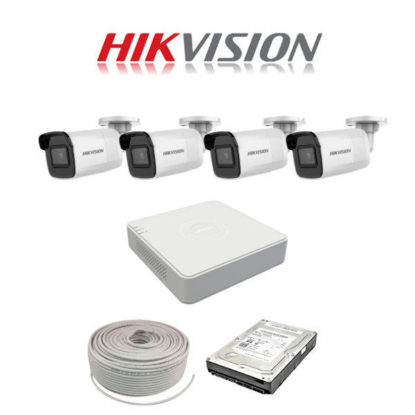 Hikvision 2MP IP Kit - 4ch NVR with 4POE, 4 x 2MP IP cameras 30m IR, 1TB HDD, 100m Cable