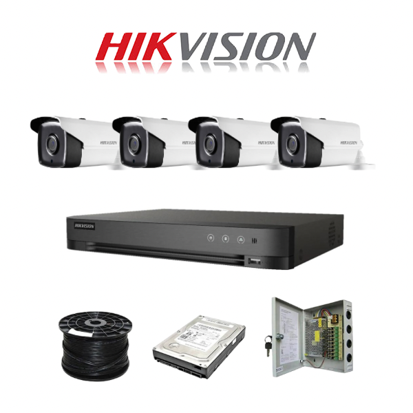 Hikvision 4ch 5MP Turbo HD kit - HD DVR - 4 x HD 5MP cameras - 1TB HDD - 100m Cable - 30m Night vision