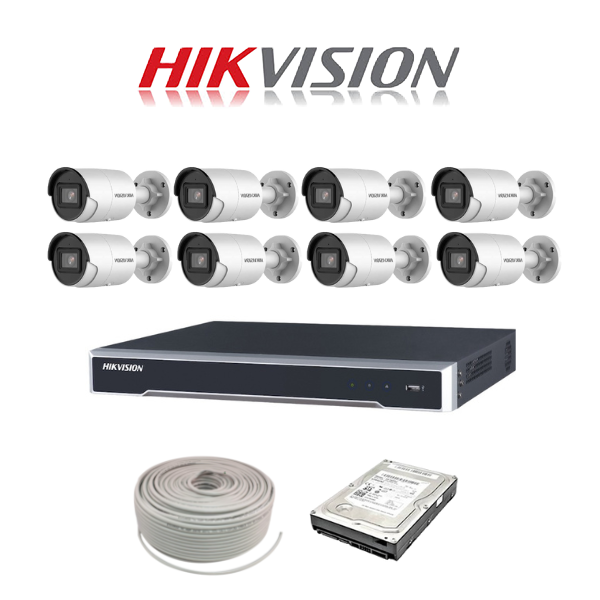 Hikvision 4MP IP camera kit - 8ch 4K NVR - 8 x 4MP IP  AcuSense cameras - 2TB HDD - 100M cable - 40M Night vision